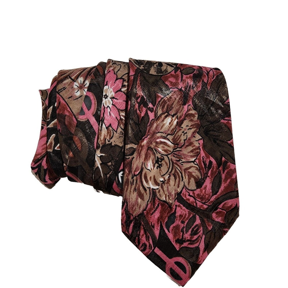 Vintage Asian Sin Dong-A Necktie Floral Tie Mauve Pink Green Church Office